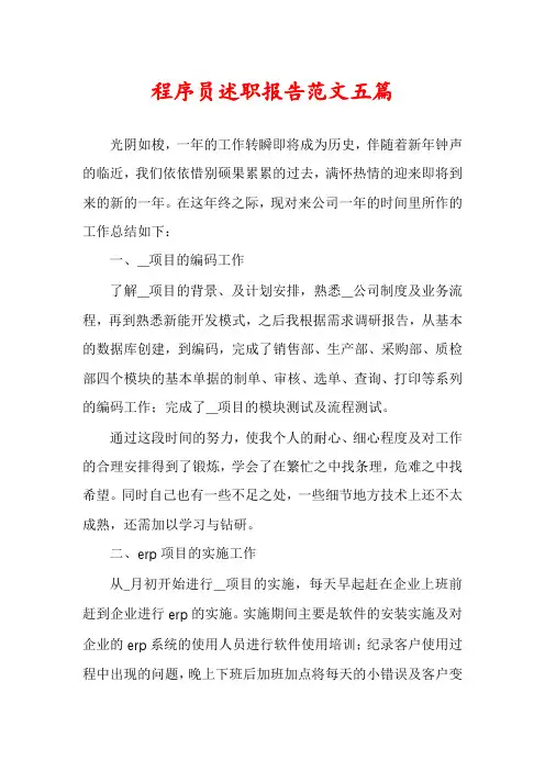 程序员述职报告范文五篇