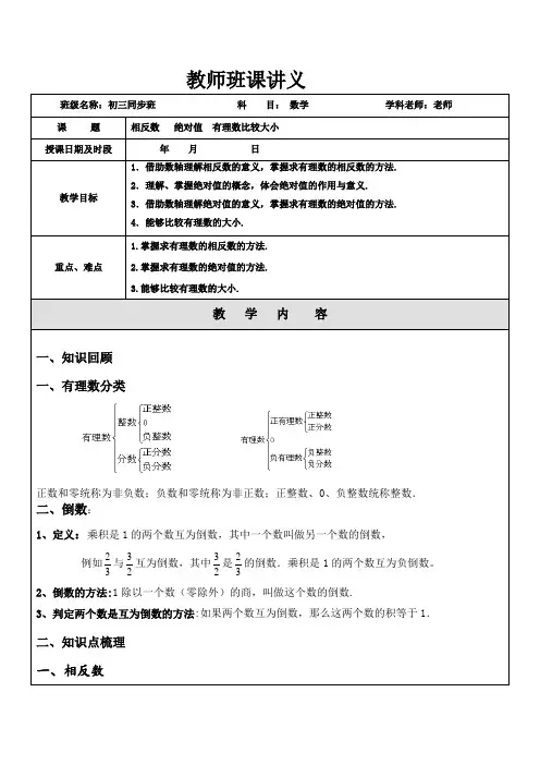 解析相反数绝对值比较大小