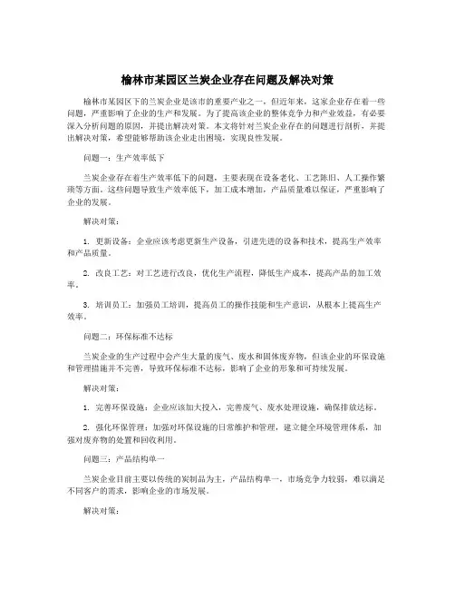 榆林市某园区兰炭企业存在问题及解决对策