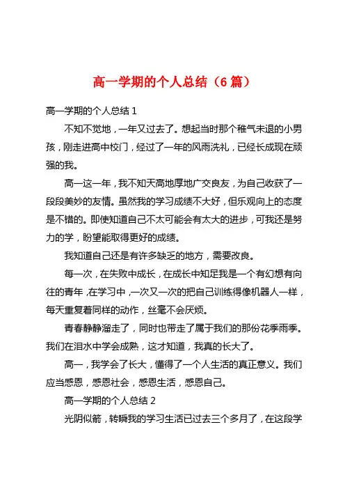 高一学期的个人总结(6篇)