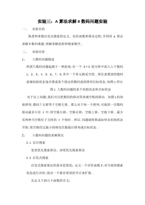 实验三A星算法求解数码问题实验