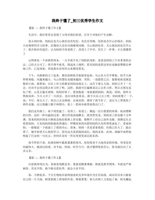 我终于懂了_初三优秀学生作文