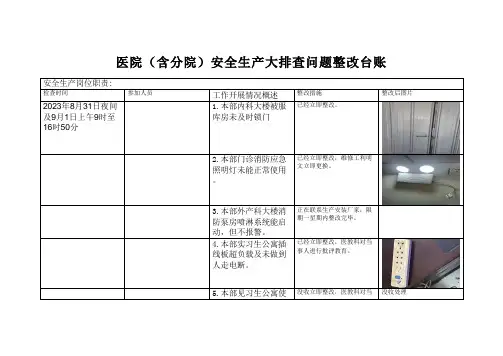 医院(含分院)安全生产大排查问题整改台账模板