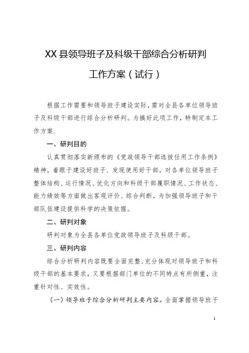 各级领导班子及科级领导干部综合研判工作方案