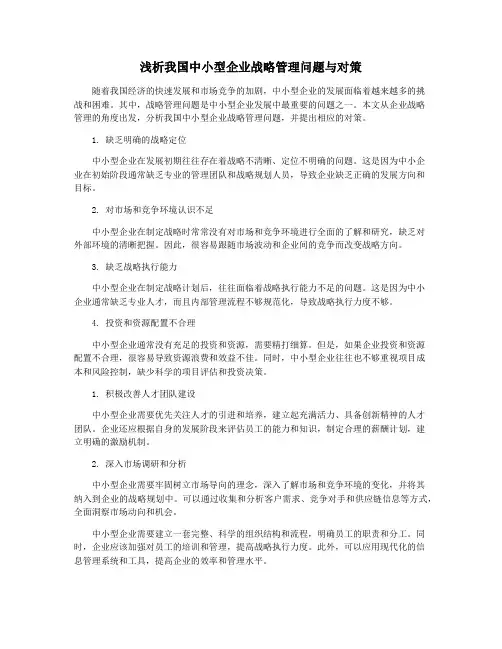 浅析我国中小型企业战略管理问题与对策