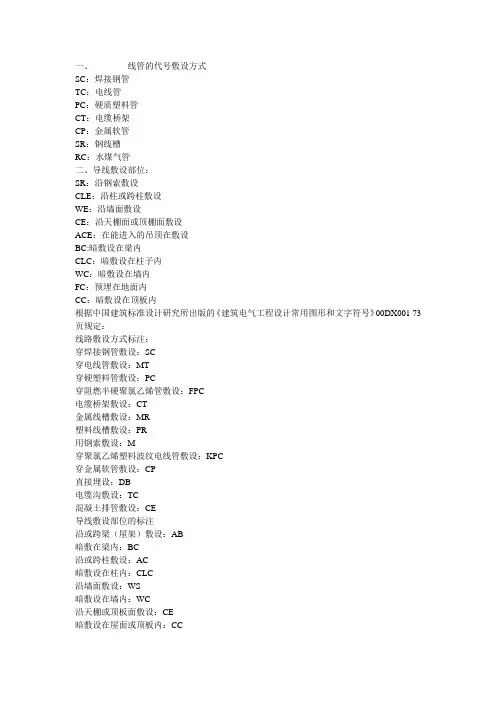 安装工程线管代号及敷设方式
