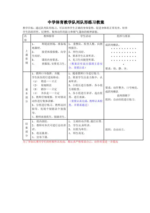中学体育教学队列队形练习教案