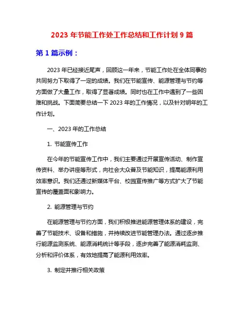 2023年节能工作处工作总结和工作计划9篇