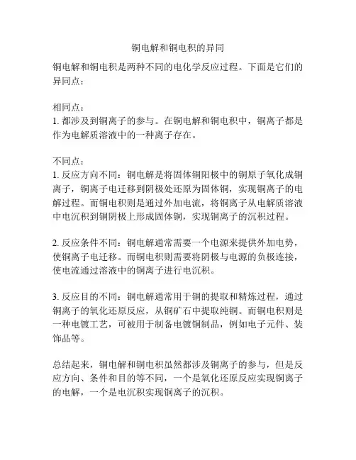 铜电解和铜电积的异同