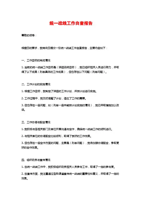 统一战线工作自查报告