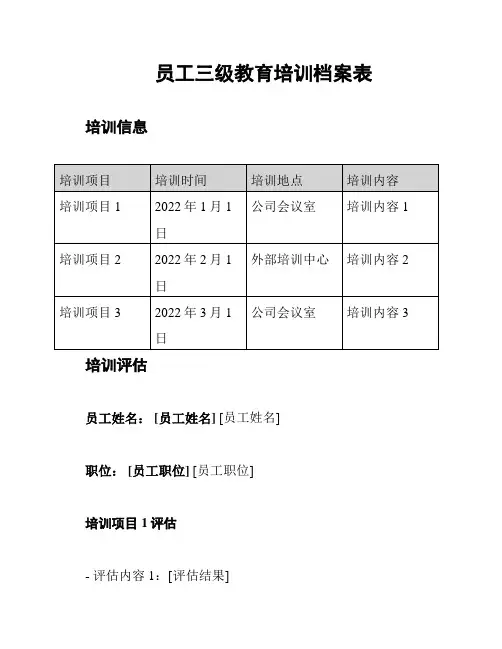 员工三级教育培训档案表