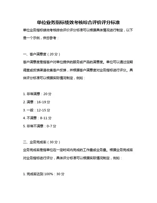 单位业务指标绩效考核综合评价评分标准