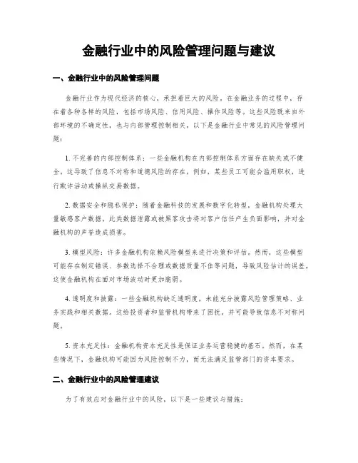 金融行业中的风险管理问题与建议