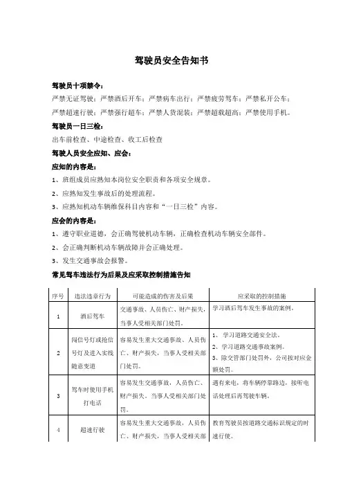 1驾驶员安全告知书