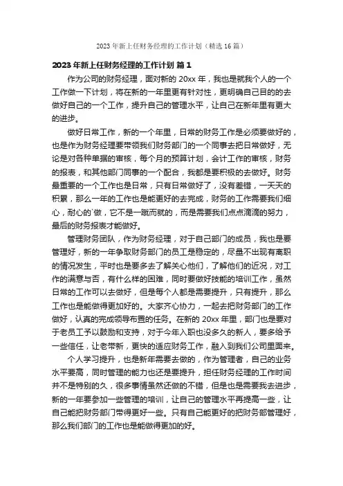 2023年新上任财务经理的工作计划（精选16篇）