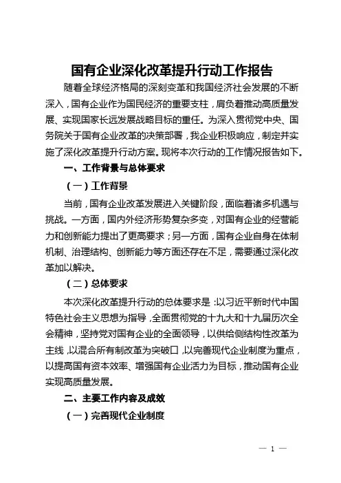国有企业深化改革提升行动工作报告