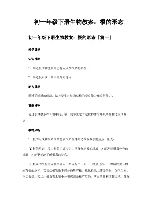 初一年级下册生物教案根的形态