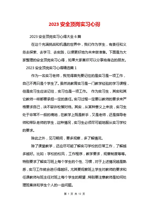 2023安全顶岗实习心得