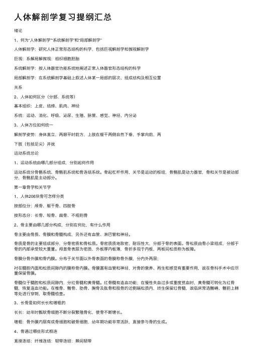 人体解剖学复习提纲汇总