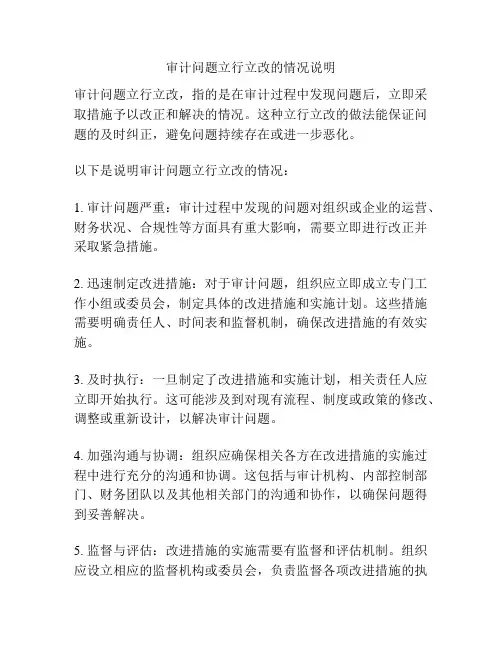 审计问题立行立改的情况说明