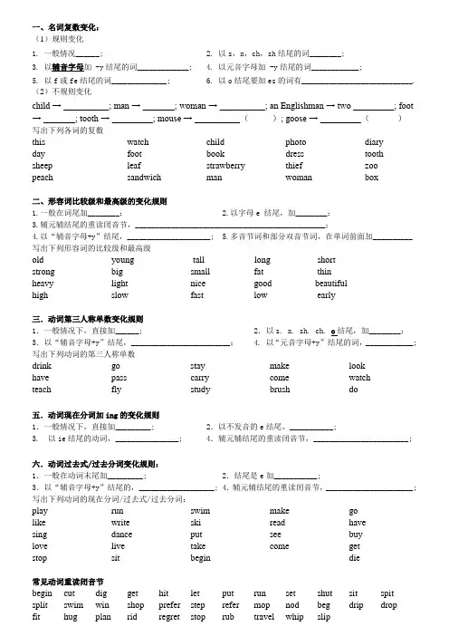 英语单词变化规则总结名词变复数;形容词副词变比较级最高级;动词变动名词,动三单,过去分词,现在分词