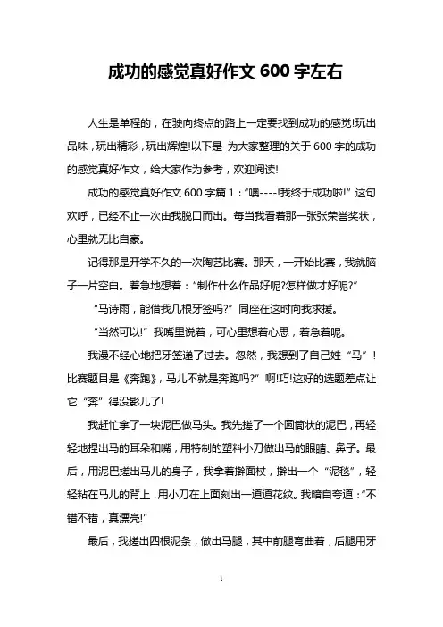 成功的感觉真好作文600字左右