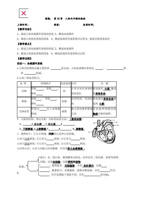 第15章人体内平衡的维持 复习