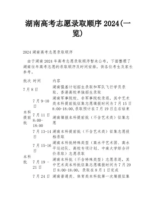 湖南高考志愿录取顺序2024(一览)