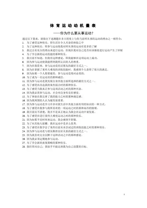体 育 运 动 动 机 量 表