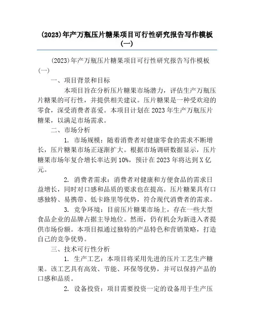 (2023)年产万瓶压片糖果项目可行性研究报告写作模板(一)