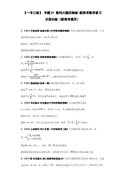 数列大题压轴练-高考数学重点专题冲刺演练(原卷版)