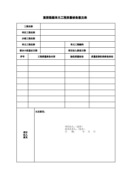 2.重要隐蔽单元工程质量核备意见表
