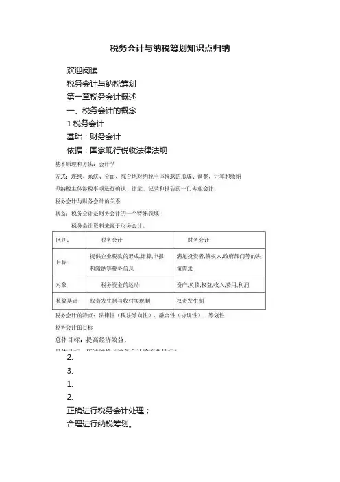 税务会计与纳税筹划知识点归纳