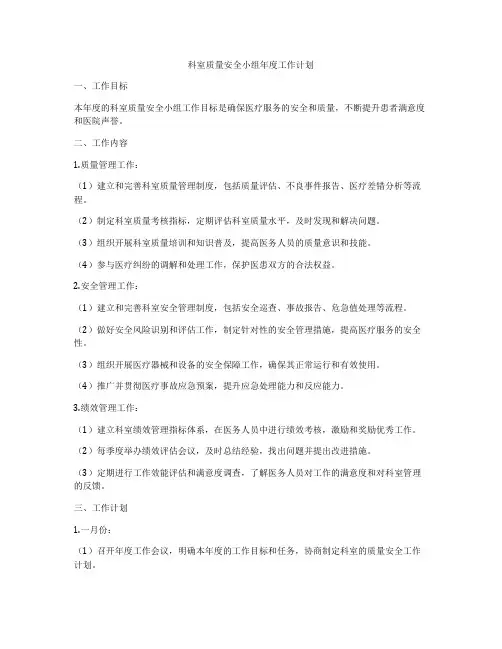科室质量安全小组年度工作计划