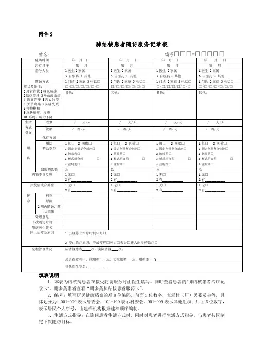 肺结核随访记录表