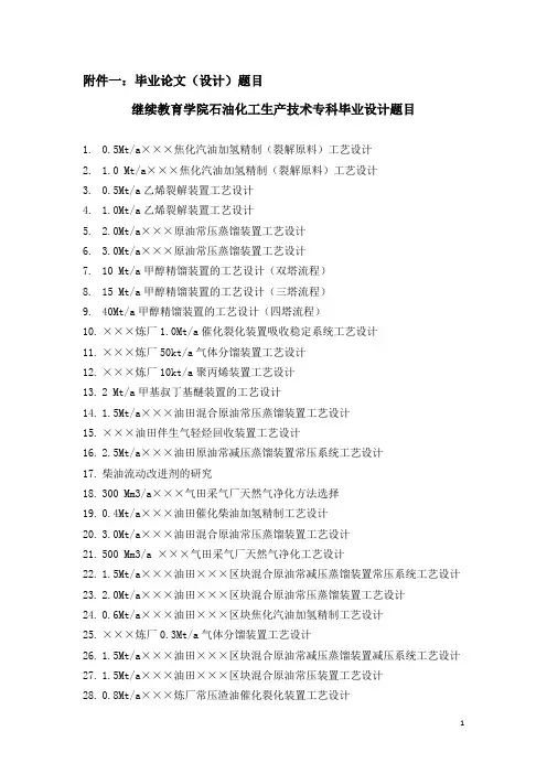 石油化工生产技术论文题目[1]