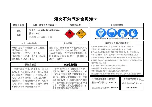 液化石油气安全周知卡