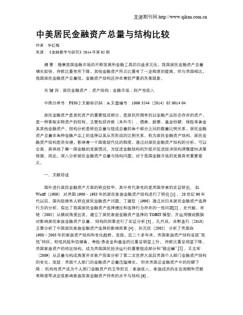 中美居民金融资产总量与结构比较
