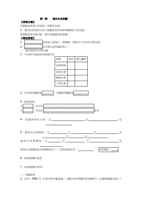 人教版高中地理选修6学案-森林及其保护
