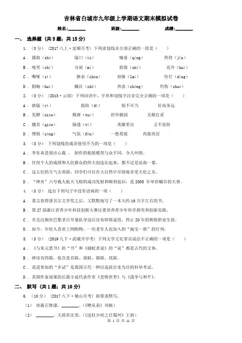 吉林省白城市九年级上学期语文期末模拟试卷