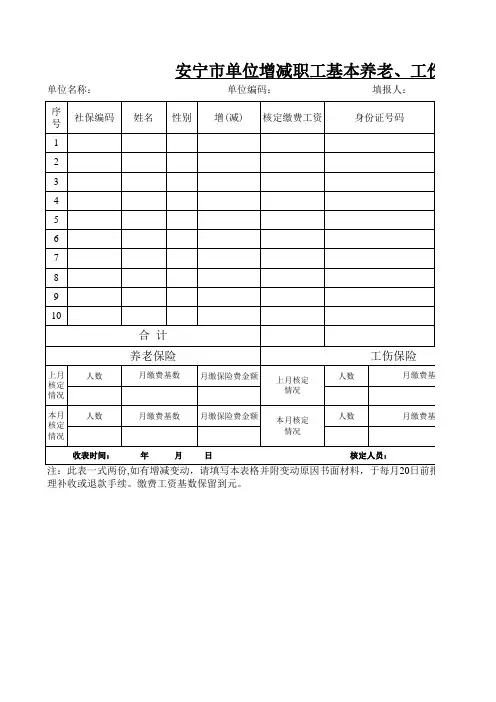 养老、工伤、生育保险变动表