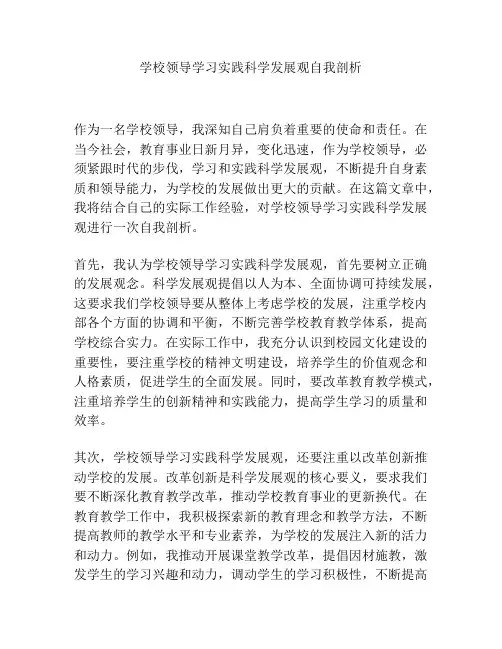 学校领导学习实践科学发展观自我剖析