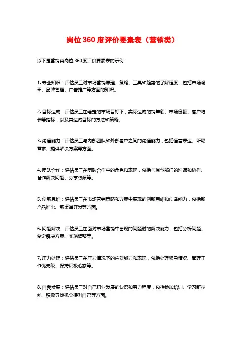 岗位360度评价要素表(营销类)