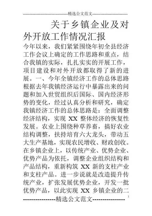 关于乡镇企业及对外开放工作情况汇报