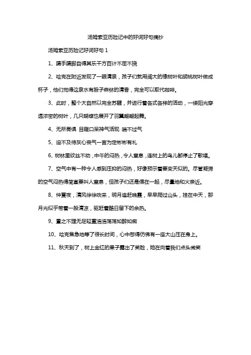 汤姆索亚历险记中的好词好句摘抄