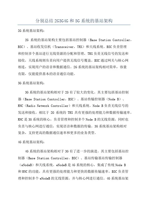 分别总结2G3G4G和5G系统的基站架构