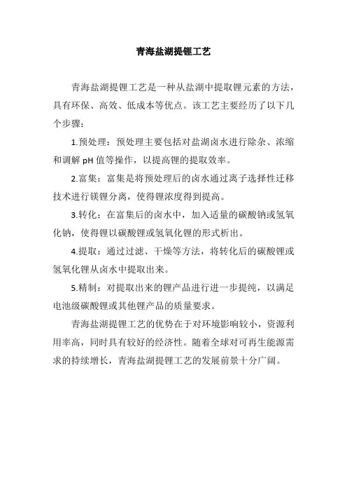 青海盐湖提锂工艺