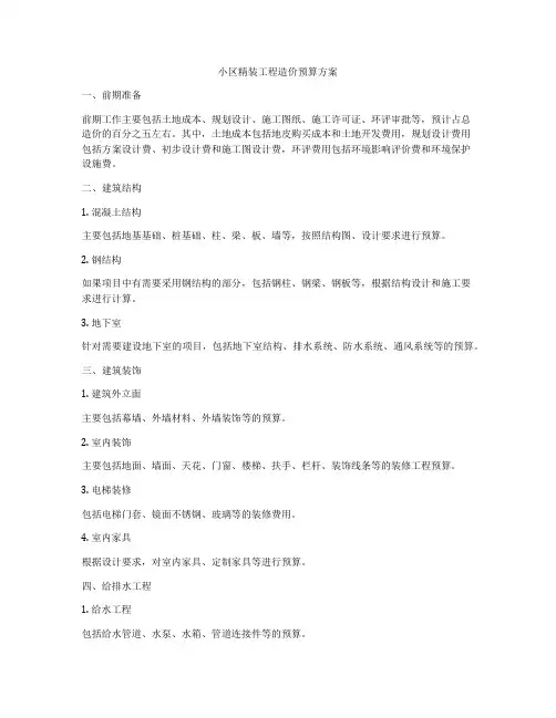 小区精装工程造价预算方案