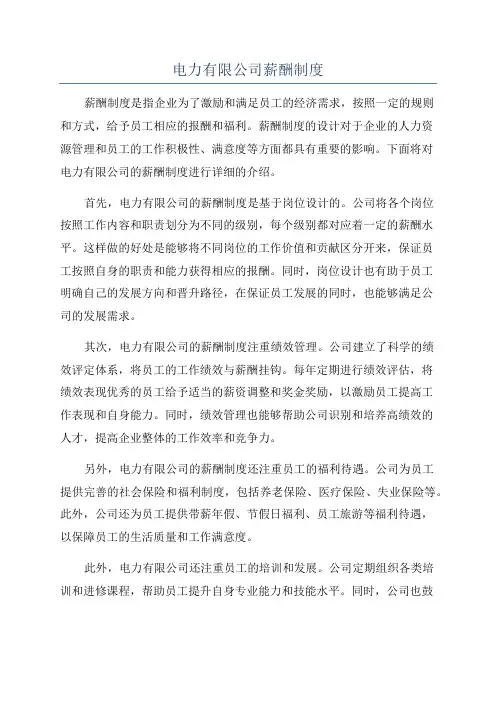 电力有限公司薪酬制度