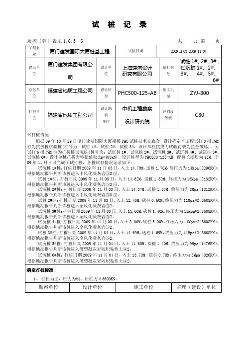试打桩情况记录